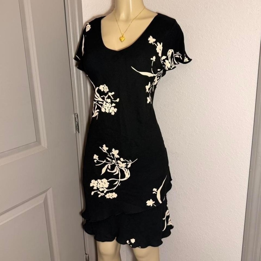 Vintage S.L.Fashions Beautiful Black floral print dress